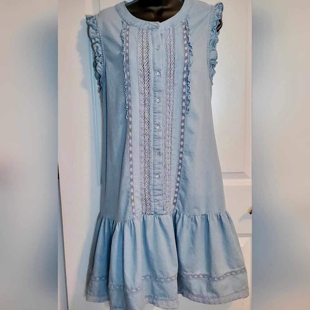 DRAPER JAMES RSVP Light Blue Cotton Dress, Size L, lightweight denim